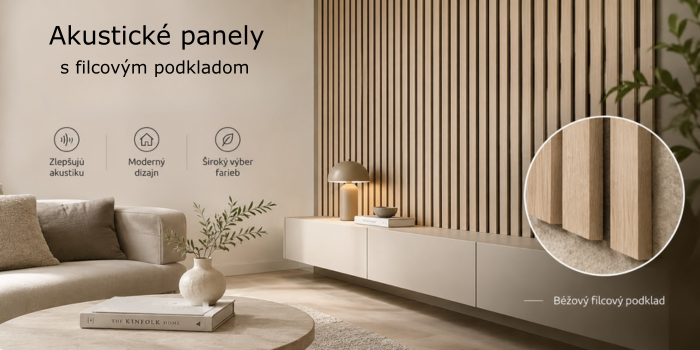 Obklad steny za TV akustickým panelom s béžovým filcovým podkladom